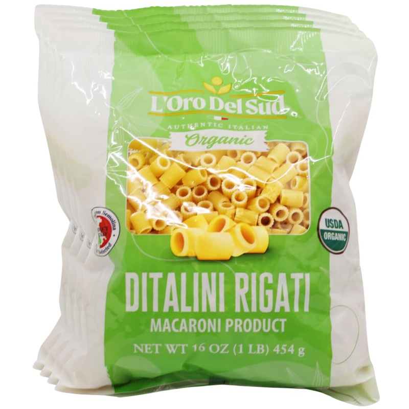 L’Oro Del Sud Organic Ditalini Pasta, 100% Durum Wheat, Ditali Italian Pasta, Tubetti Premium Quality Product Of Italy, 16 Ounce