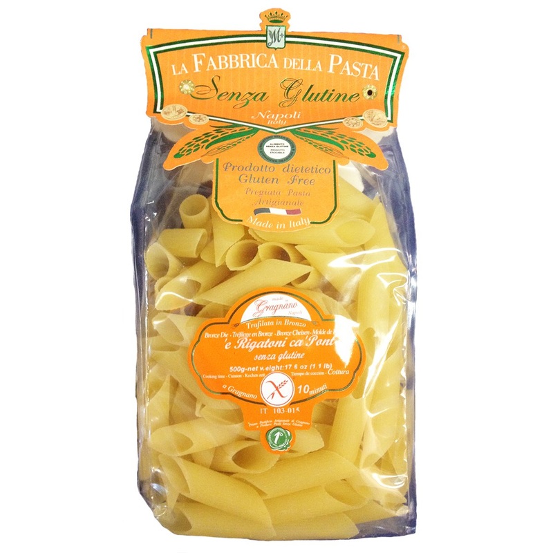 La Fabbrica Della Pasta Gluten Free Rigatoni Ca Pont (Bias Cut) 500 Grams (1.1 Lb) Bag