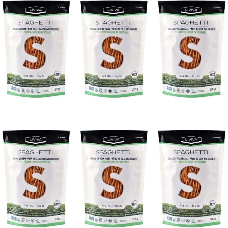Liviva Organic Gluten Free Soybean Spaghetti Noodle Pasta (6 Pk) – 92 G Protein Bag – Certified Plant-Based Non-Gmo Kosher Halal