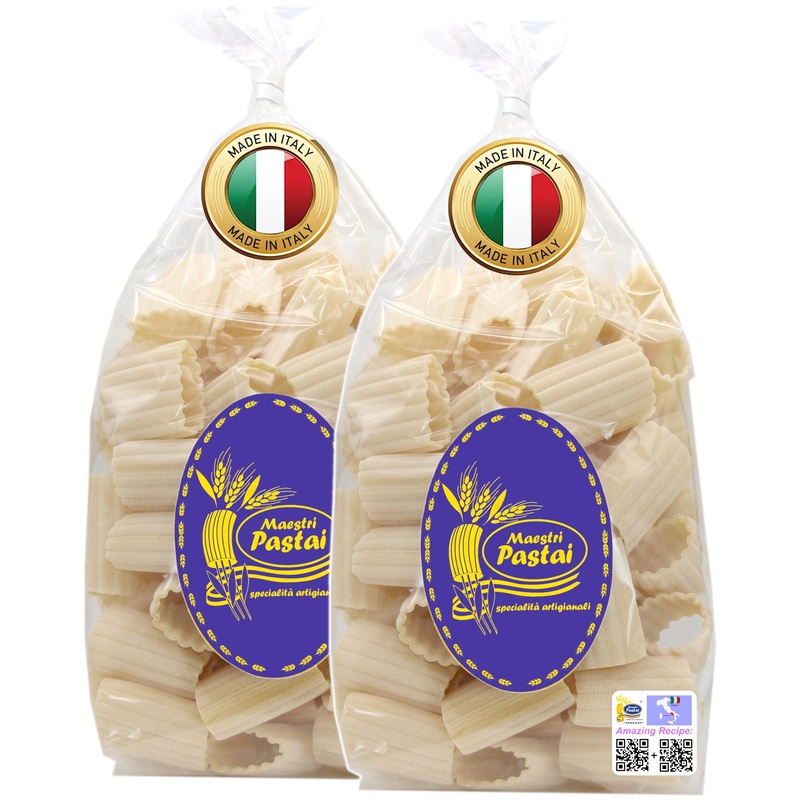 Maestri Pastai, Gourmet Paccheri Ondulati Italian Pasta ”Wavy Paccheri Pasta”, (Pack Of 2) ”Series 42”, Premium Quality Impo