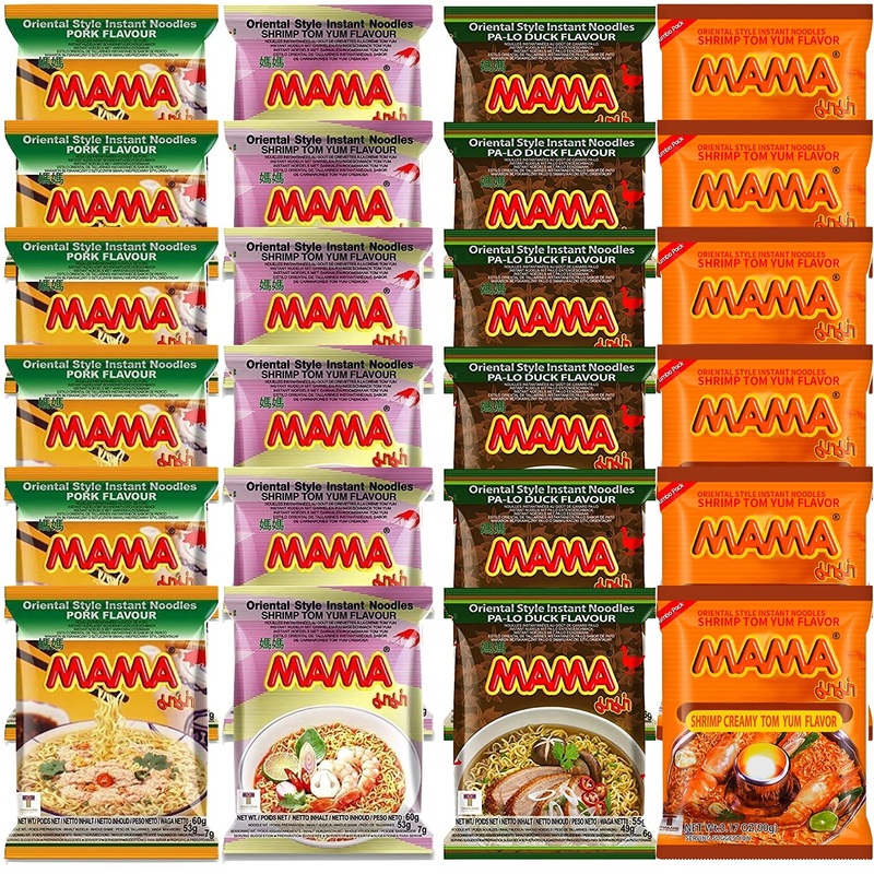Mama Oriental Style Instant Noodles Mix Flavor Bundle Package Total 30 Packs (4 Flavor Mix Shrimp Tom Yum, Pa Lo Duck, Shrimp Cr