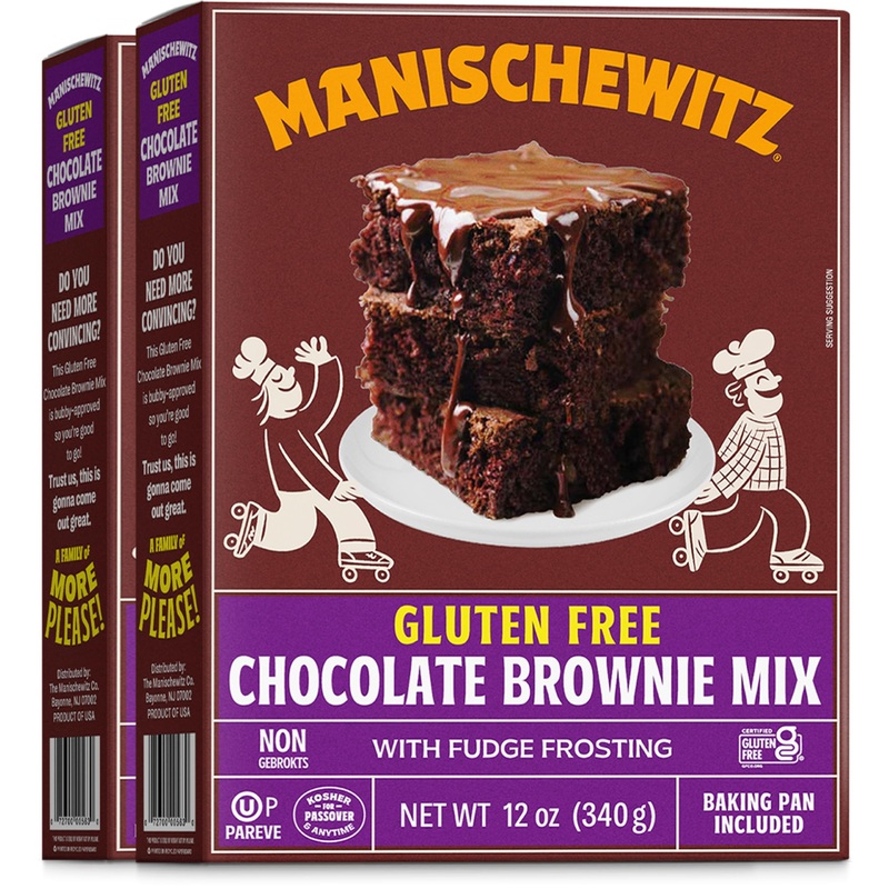 Manischewitz Gluten Free Chocolate Brownie Mix With Fudge Frosting 12Oz (2 Pack) | Grain Free, Kosher For Passover, Baking Pan I