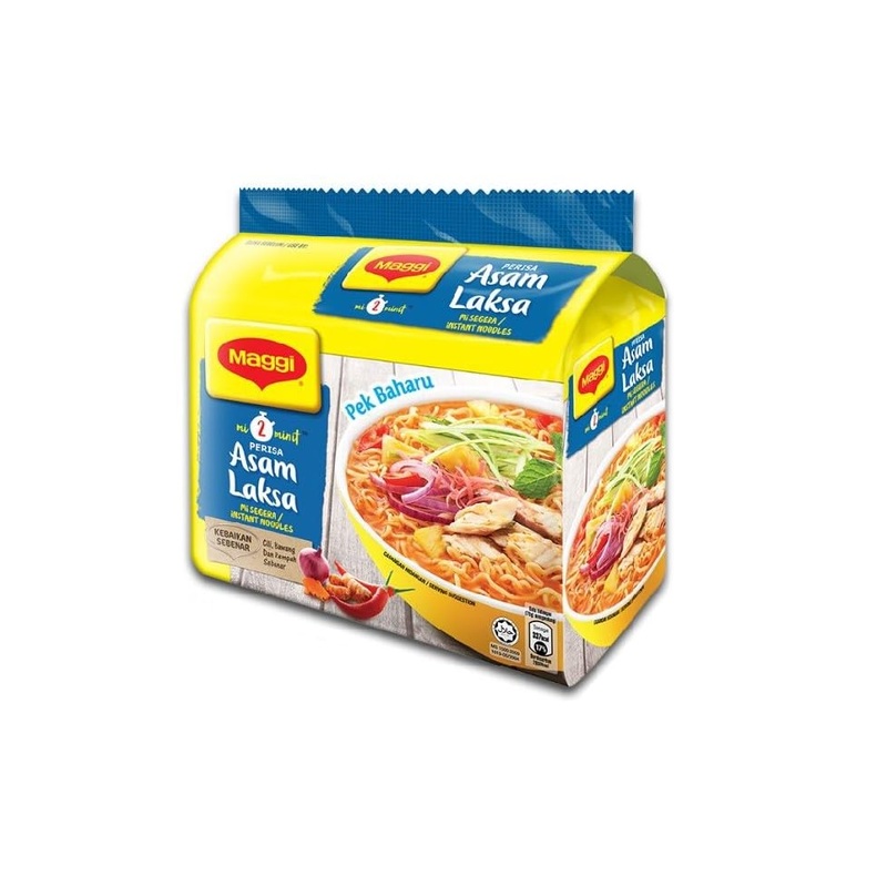 Meggi Asam Laksa Instant Noodles – Authentic Malaysian Flavor, Top Instant Noodle Choice (5 Packs X 78G)