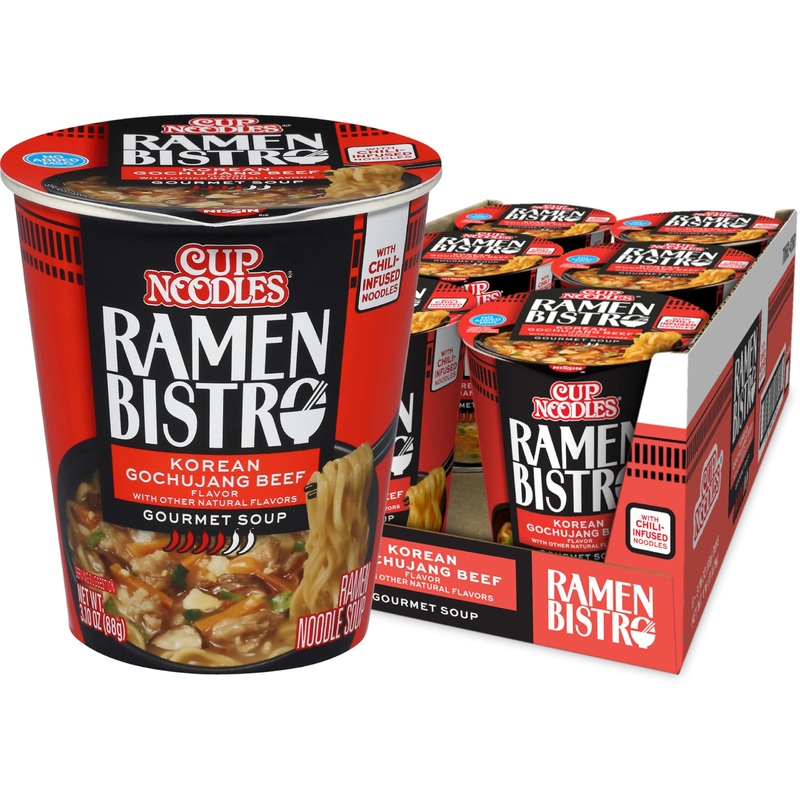Nissin Cup Noodle Ramen Bistro, Korean Gochujang Beef, 3.1 Ounce (Pack Of 6)