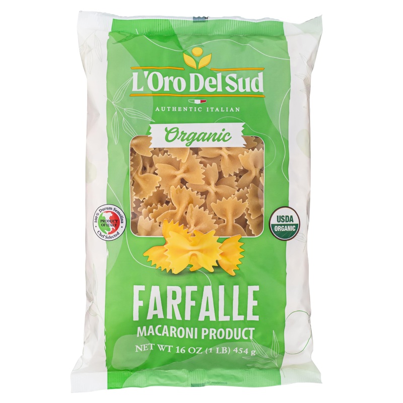 Organic Farfalle Pasta, (16 Oz X 20 Pack), Italian Pasta, Durum Wheat Premium Quality, Product Of Italy, L’Oro Del Sud