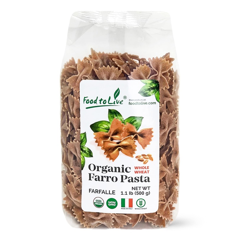 Organic Farro Farfalle Pasta, 1.1 Lb (Pack Of 1) – Italian Whole Wheat And Non-Gmo Bow-Tie Pasta, Single Ingredient. No Additive