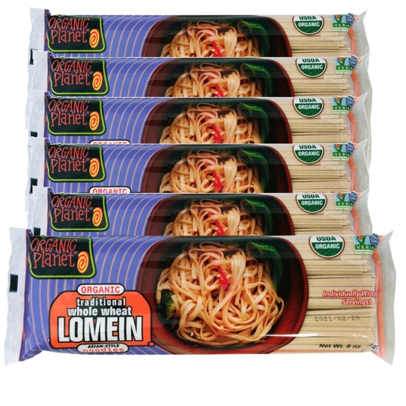 Organic Planet Whole Wheat Lo Mein Noodles, Non-Gmo, Organic, Vegan, Asian, Chinese Style Noodles, 8 Oz (6 Pack)