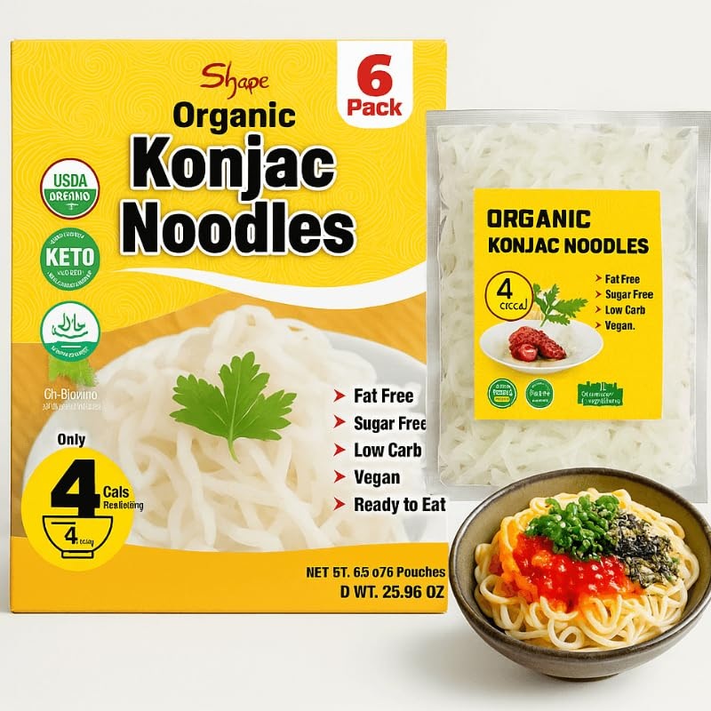 Organic Shirataki Konjac Noodles Low Calorie – 6 Pack Shirataki Noodles, Healthy Diet, Low Carb, Keto & Paleo Friendly, Vegan, G