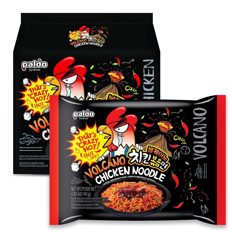 Paldo Fun & Yum Volcano Hot & Spicy Chicken Flavored Instant Ramen, 4.93 Ounce (Pack Of 4)