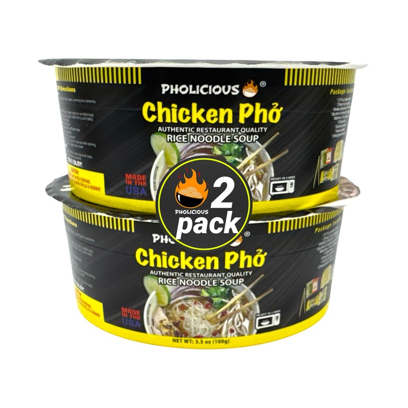 Pholicious Instant Chicken Pho, Authentic Vietnamese Rice Noodle Soup Kit With Spices & Broth Mix, Ramen Noodles Alternative, Qu