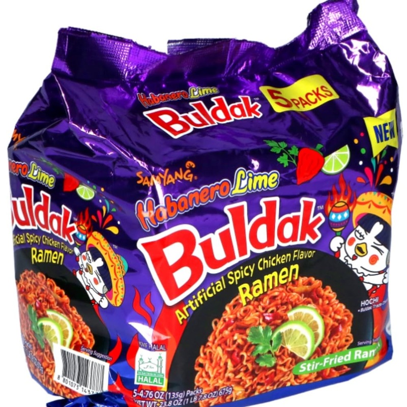Samyang Buldak Hot Chicken Spicy Ramen Korea Instant Packaged Noodles,4.76 Oz,Habanero Lime,5 Pack