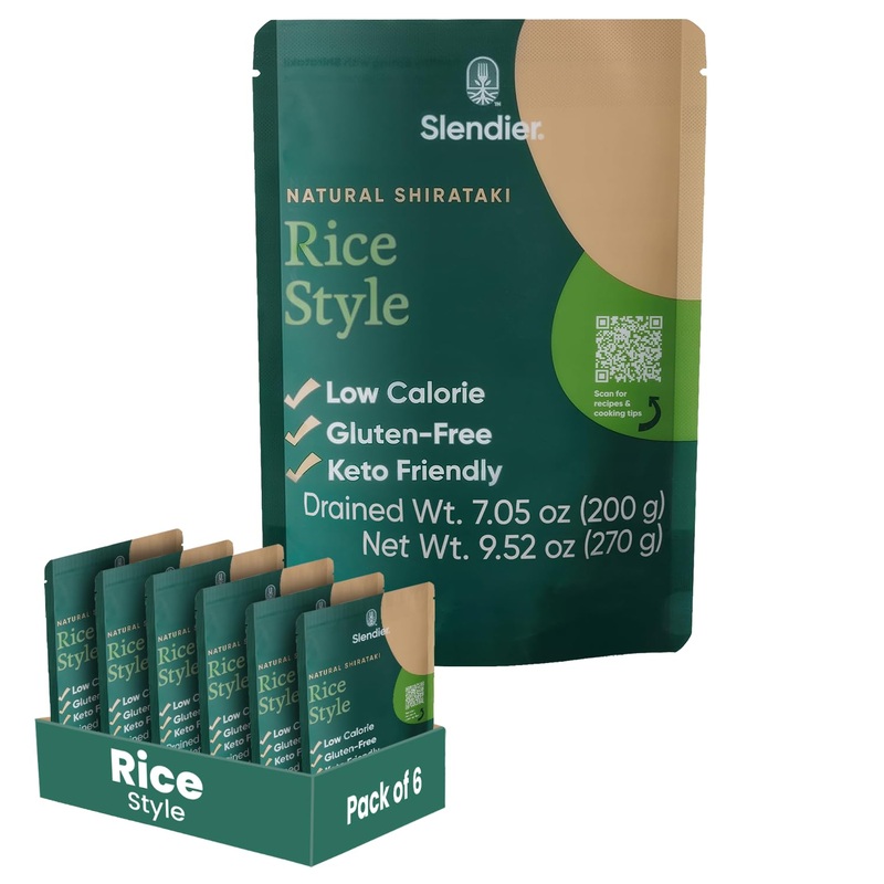 Slendier – Shirataki Rice Pack Of 6 | Low Calorie Rice | Low Carb Shirataki Noodles | Gluten-Free Konjac Noodles | Healthy & Con