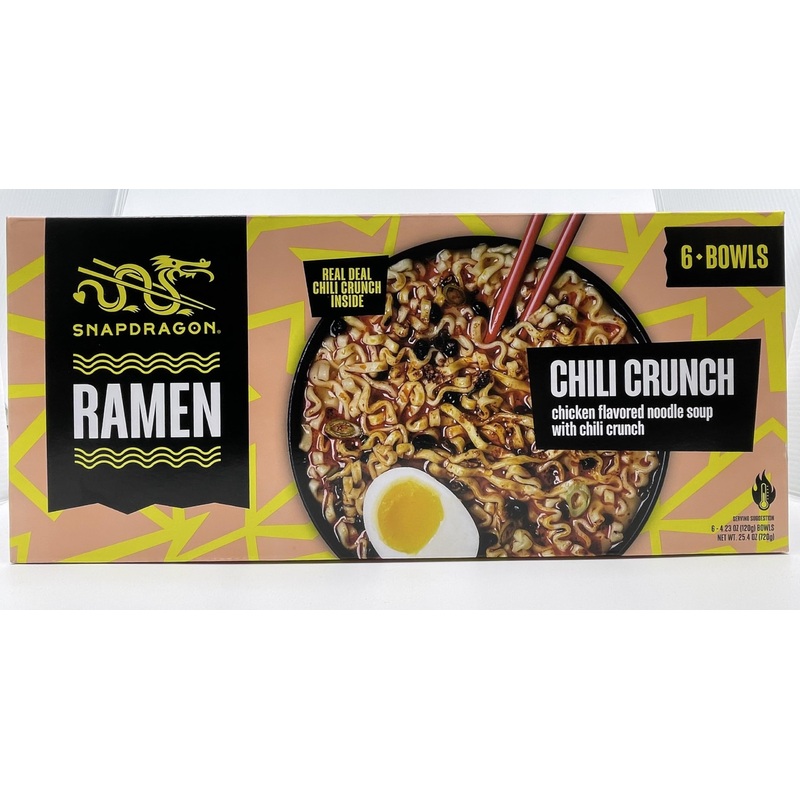 Snap-Dragon Chili Crunch Ramen, 6 Bowls, 4.23 Ounces Of Ramen Per Bowl | Chicken Flavored Noodle Soup With Chili Crunch