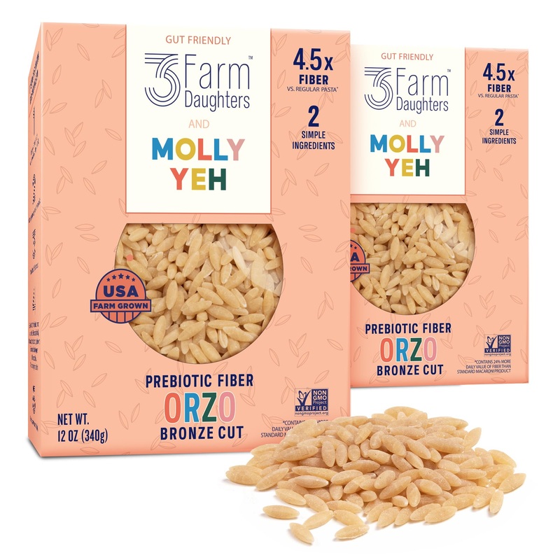 Three Farm Daughters X Molly Yeh High Fiber Orzo Pack, Irresistible, Low Gi, Non Gmo Orzo Pasta Noodles, Low Net Carb, Made In T