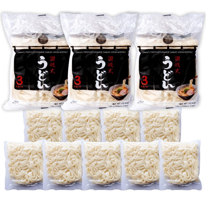 Unha’S Japanese Sanuki Fresh Udon Noodles, Jumbo Style Chewy Noodles With No Soup, Quick And Easy, Individual Pack 66 Oz (200G/9