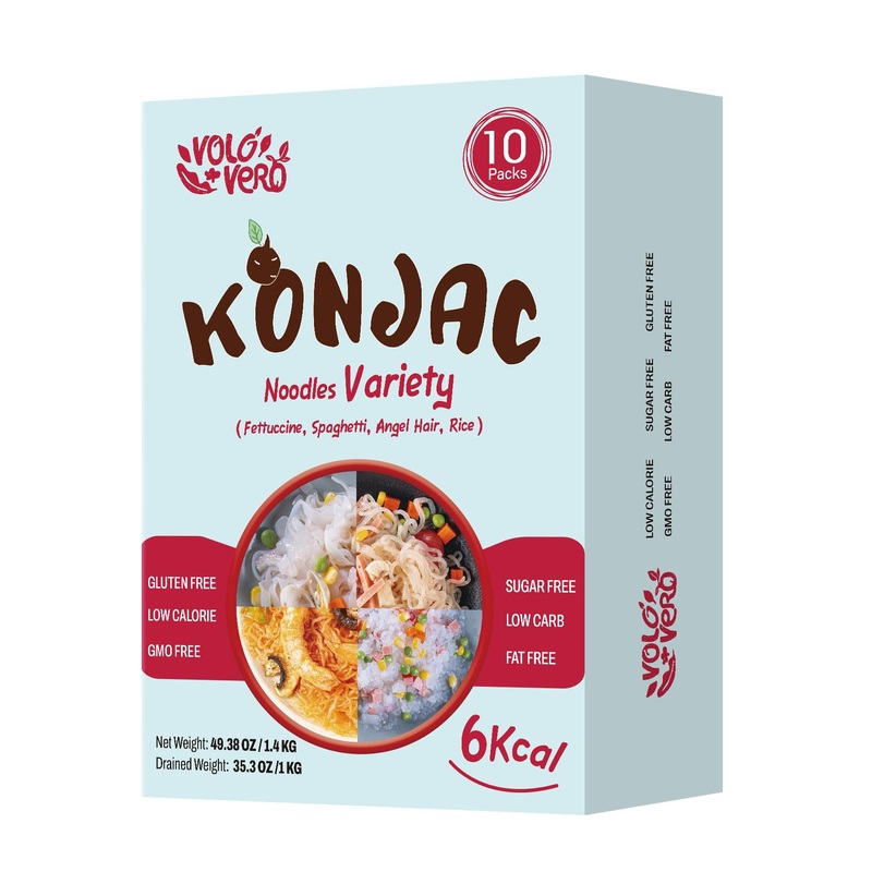 Volo Vero Konjac Noodles Variety Pack – 10 Packs Shirataki Noodle Pasta With Fettuccine, Spaghetti, Angel Hair, And Rice Shapes,