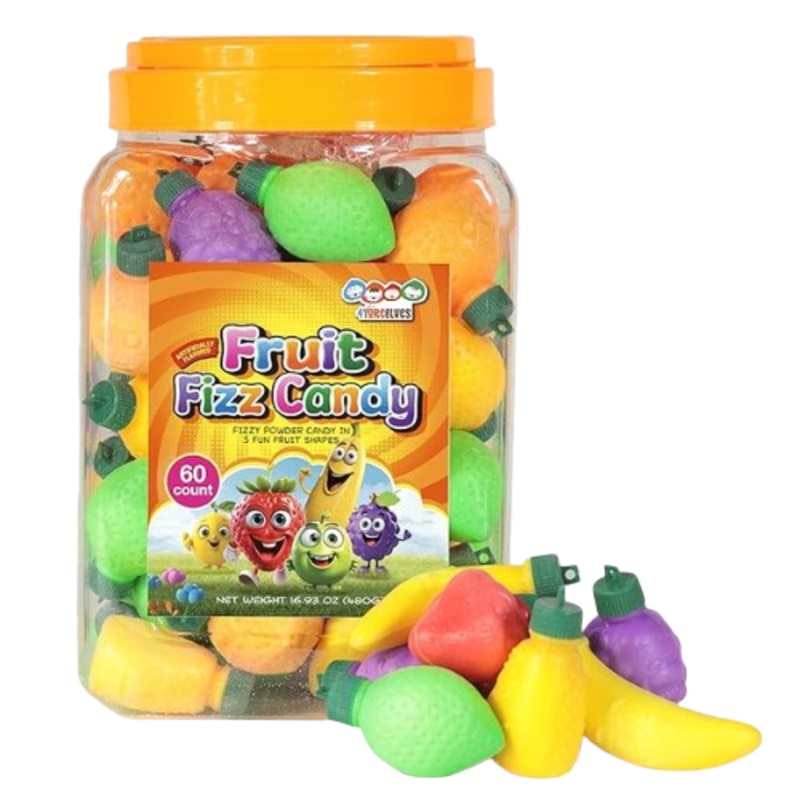 Fruit Shaped Fizzy Candy Powder 60 Count 16.93 oz. Jar