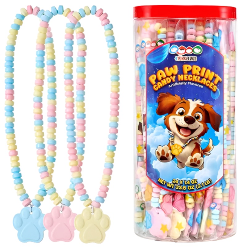 Paw Print Candy Necklace 24 Count 33.6 oz. Jar