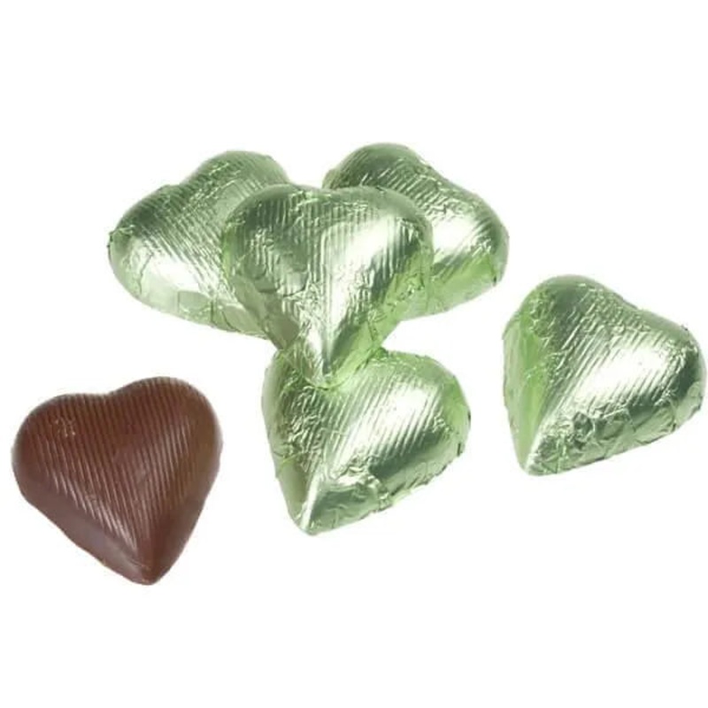 Foiled Milk Chocolate Hearts – Leaf Green: 2LB Bag