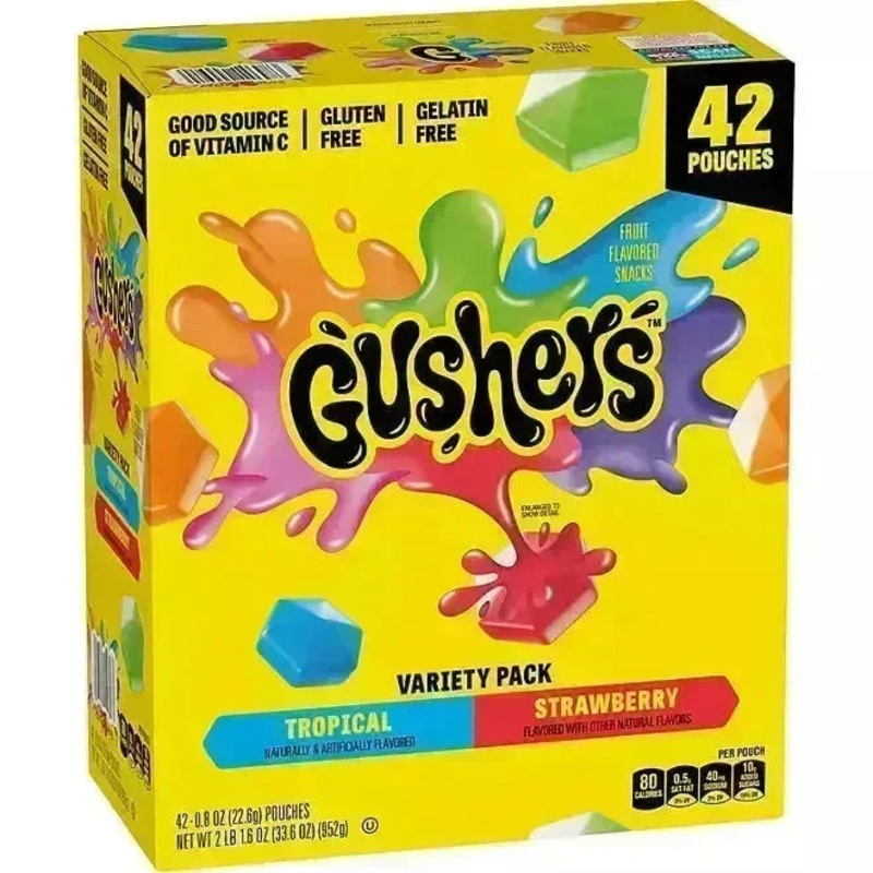 Fruit Gushers Fruit Flavored Strawberry & Tropical Variety Pack: 42-Piece Box