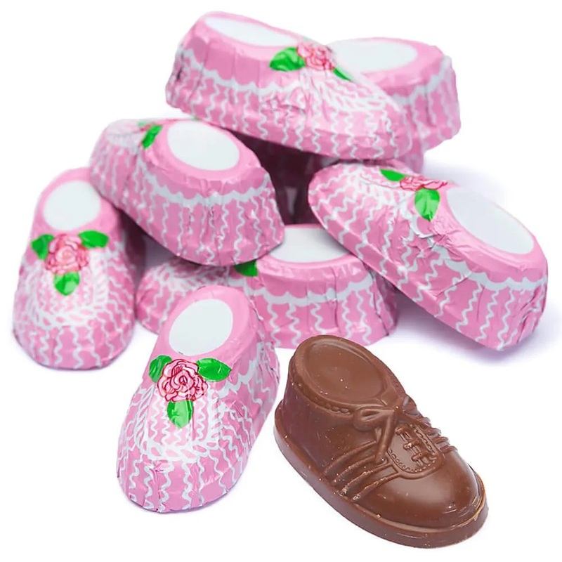 Madelaine Foiled Milk Chocolate Baby Booties – Girl: 64-Piece Box