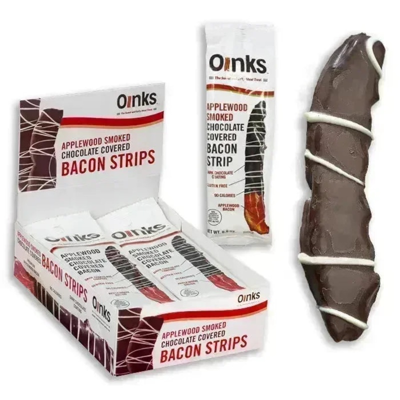 Oinks Applewood Smoked Chocolate Covered Bacon: 16-Piece Display