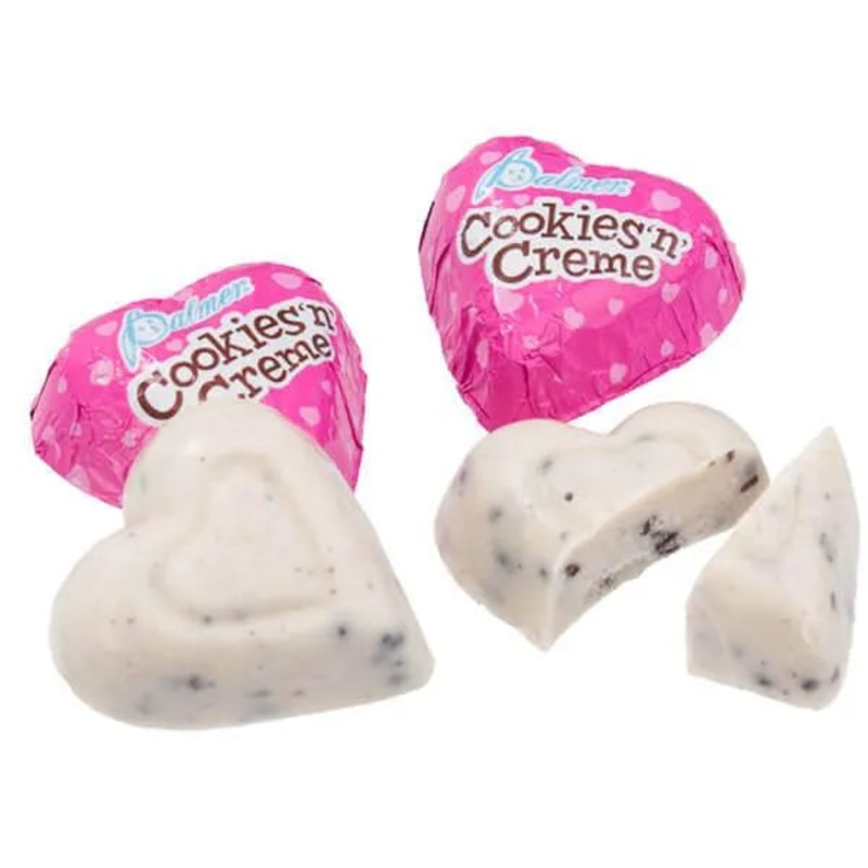 Palmer Pink Foiled Cookies ‘n Cream Chocolate Hearts Candy: 4LB Bag