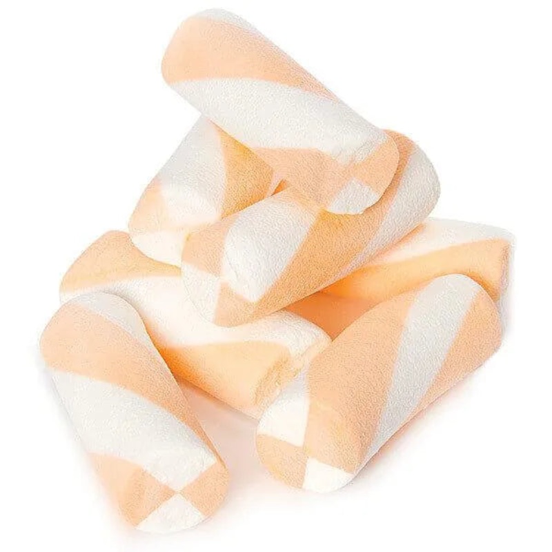 Puffy Poles Jumbo Marshmallow Twists – Peach: 1KG Bag