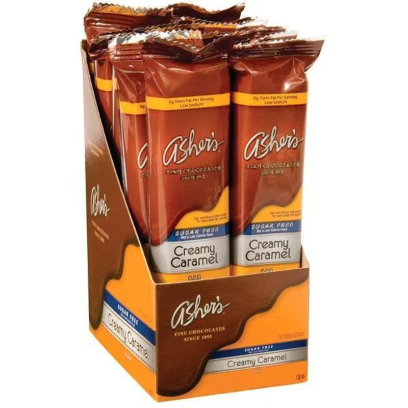 Asher’s Sugar Free Chocolate Candy Bars – Caramel: 12-Piece Box