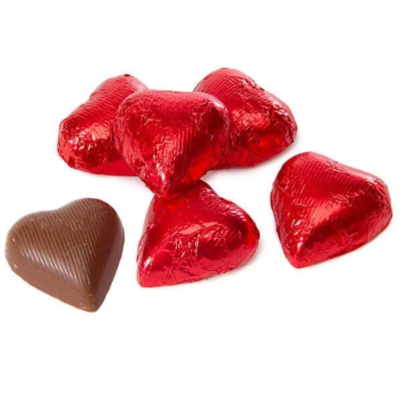 Foiled Milk Chocolate Hearts – Red: 2LB Bag