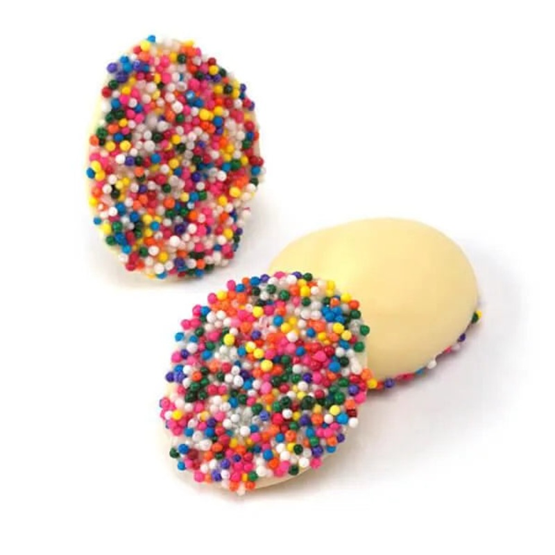 Asher’s Deluxe White Chocolate Drops with Rainbow Nonpareils: 8LB Box