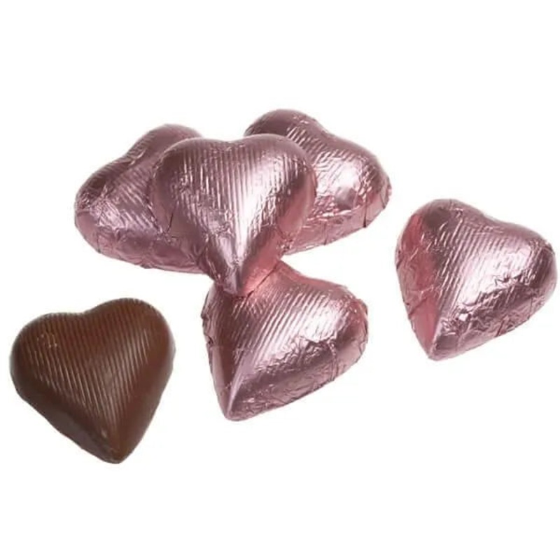 Foiled Milk Chocolate Hearts – Light Pink: 2LB Bag