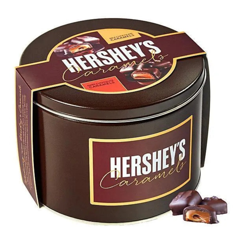 Hershey’s Caramels – Milk and Dark Chocolate Caramel Candy: 2.5LB Gift Tin