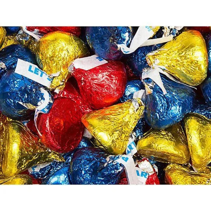 Hershey’s Kisses Party Red, Dark Blue & Yellow Foiled Party Milk Chocolate Candy: 11-Ounce Bag