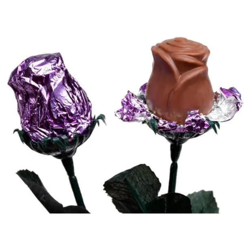 Madelaine Foiled 1/2-Ounce Milk Chocolate Roses – Lavender: 12-Piece Box