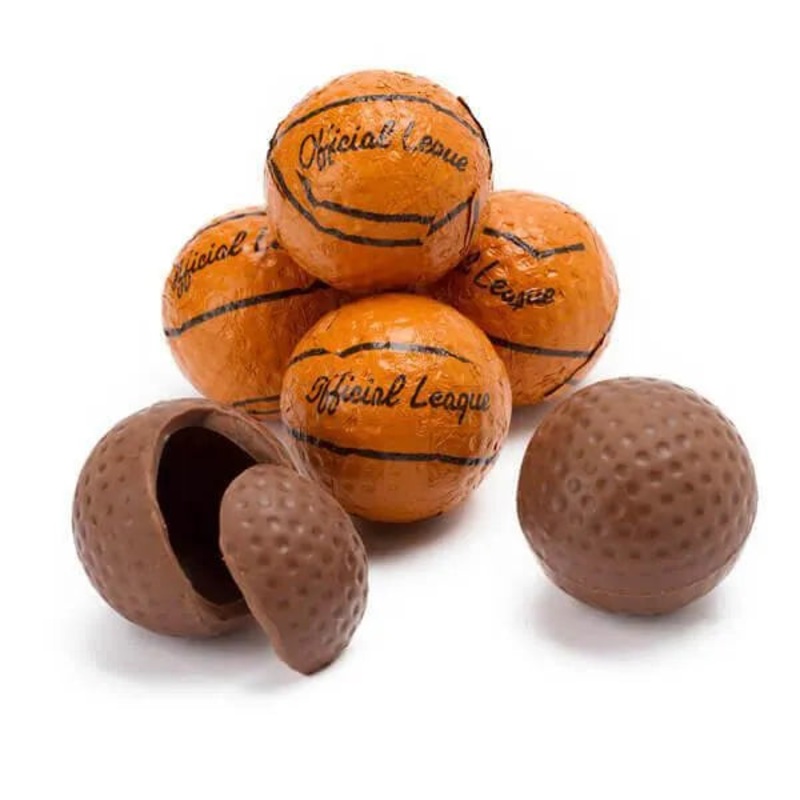 Madelaine Foiled Milk Chocolate 1.5-Inch Sports Balls Candy – Basketballs: 36-Piece Tub