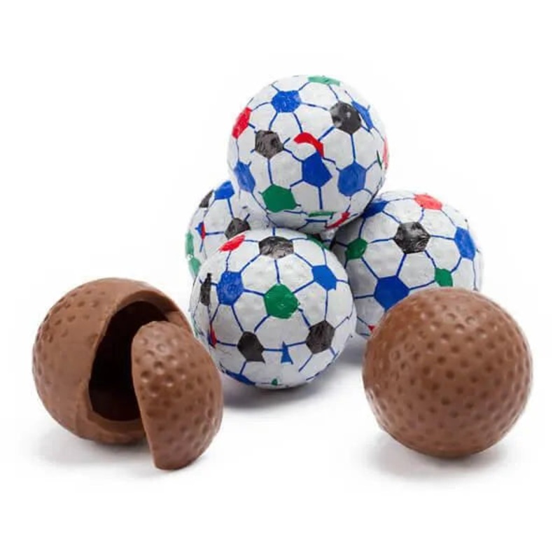Madelaine Foiled Milk Chocolate 1.5-Inch Sports Balls Candy – Soccer Balls: 36-Piece Tub