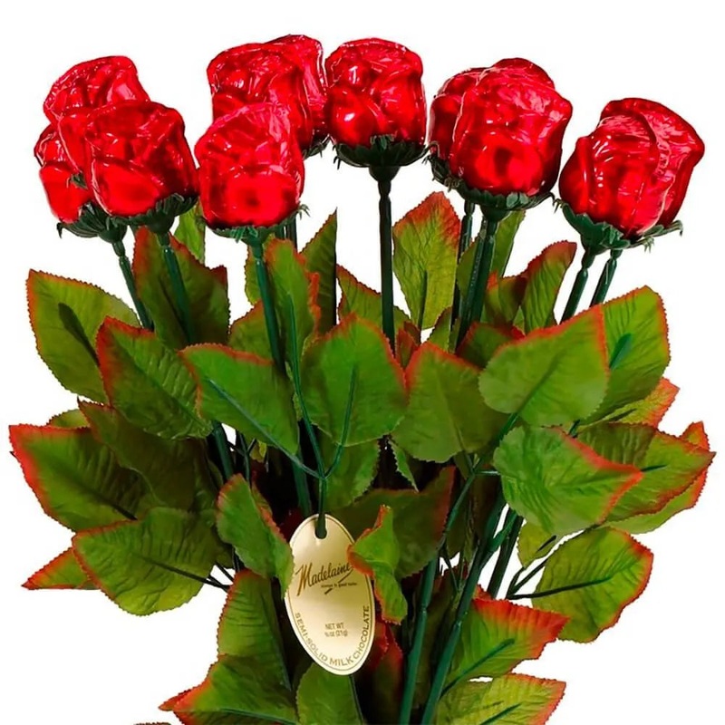 Madelaine Foiled Milk Chocolate Long Stem Roses – Red: 36-Piece Bunch