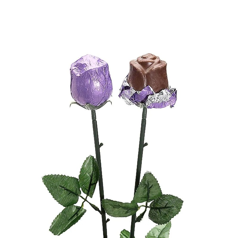 Albert’s Foiled Milk Chocolate Roses – Purple: 20-Piece Bouquet