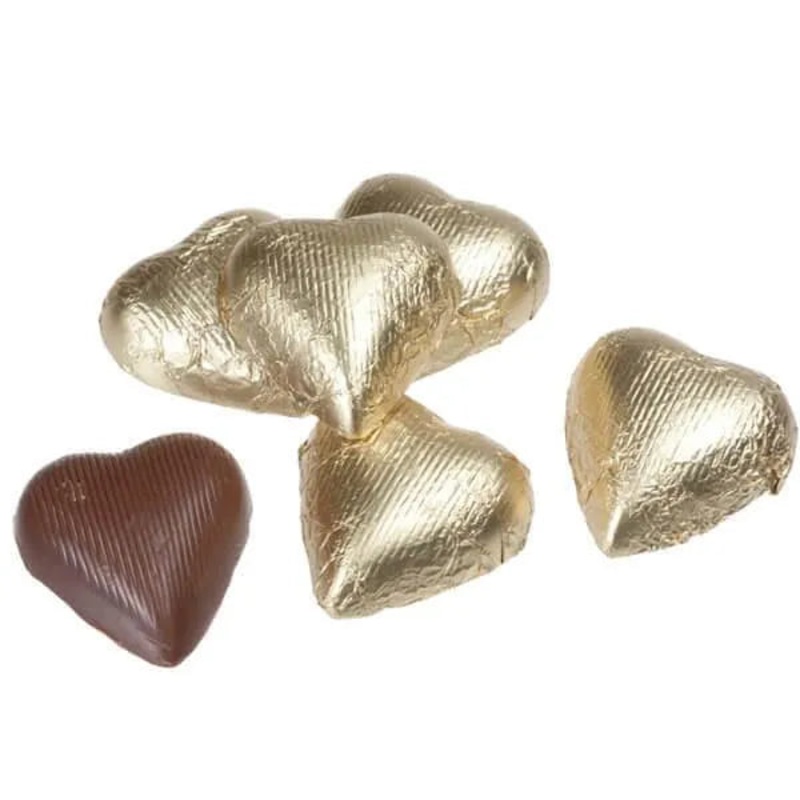 Foiled Milk Chocolate Hearts – Gold: 2LB Bag
