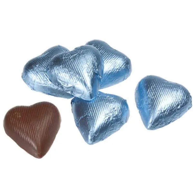 Foiled Milk Chocolate Hearts – Light Blue: 2LB Bag