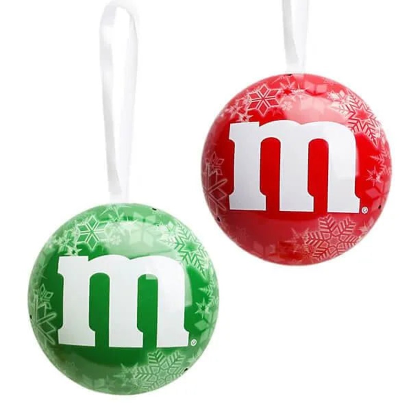 M&M’s Candy Filled Tin Christmas Ornaments: 12-Piece Display