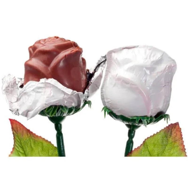 Madelaine Foiled Milk Chocolate Long Stem Roses – White: 12-Piece Bunch