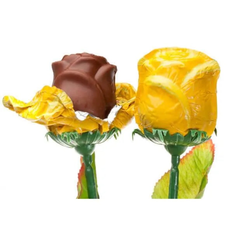 Madelaine Foiled Milk Chocolate Long Stem Roses – Yellow: 12-Piece Bunch