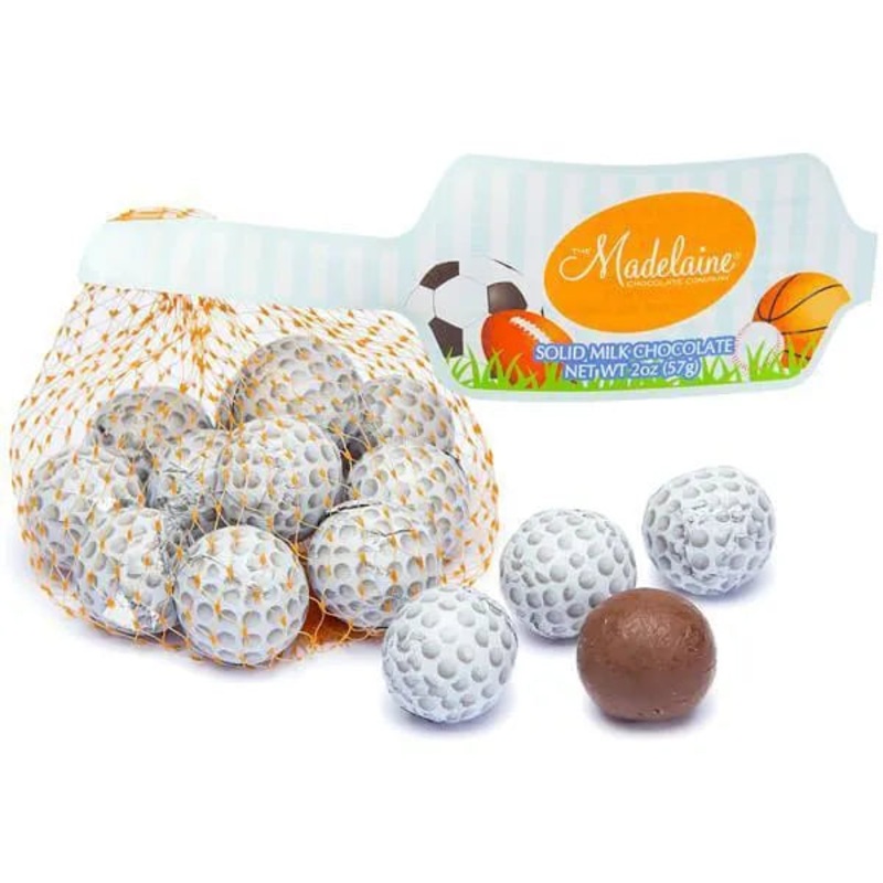 Madelaine Foiled Milk Chocolate Sports Balls 2-Ounce Mesh Bags – Golf: 24-Piece Tub