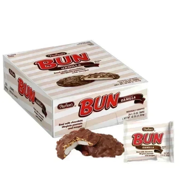 Pearson’s Bun Bars – Vanilla & Roasted Peanuts: 24-Piece Box