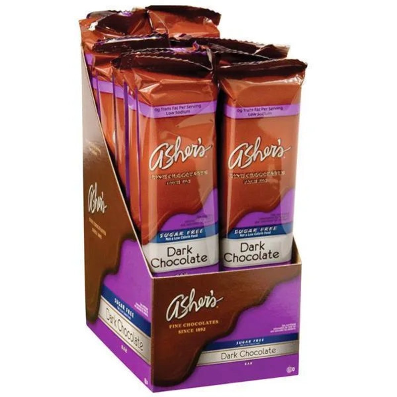 Asher’s Sugar Free Chocolate Candy Bars – Dark Chocolate: 12-Piece Box