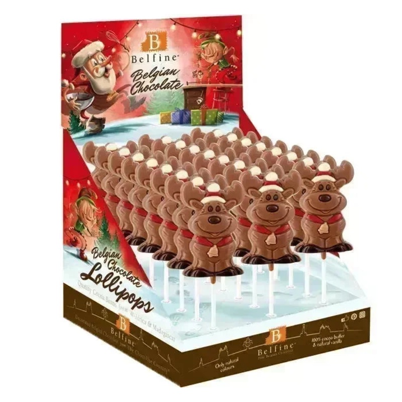Belgian Chocolate Reindeer Milk Chocolate Lollipops: 24CT Box