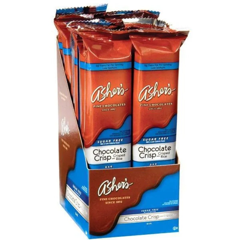 Asher’s Sugar Free Chocolate Candy Bars – Chocolate Crisp: 12-Piece Box