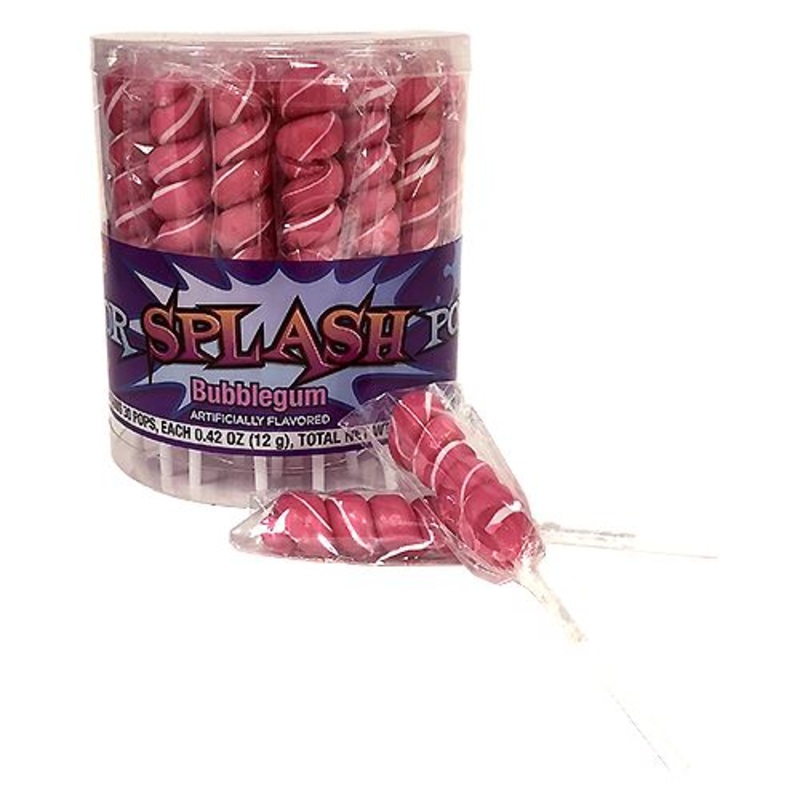 Hot Pink & White Color Splash Bubble Gum Flavor Swirl Lollipops – Tub of 30